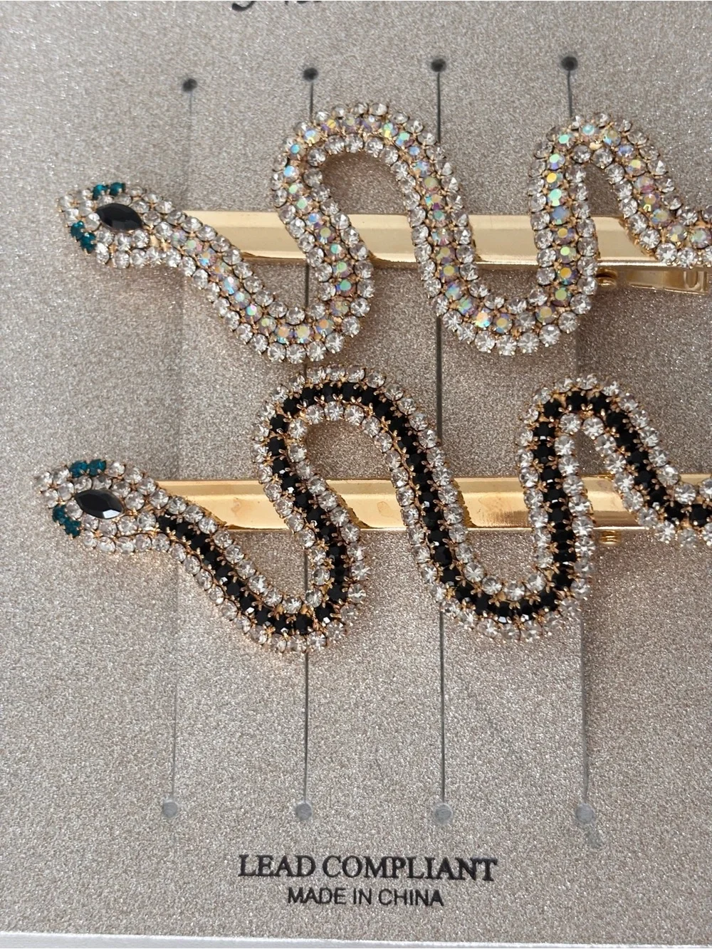 NATASHA Rhinestone Snake/ Serpent Hair Clips (2) NWT